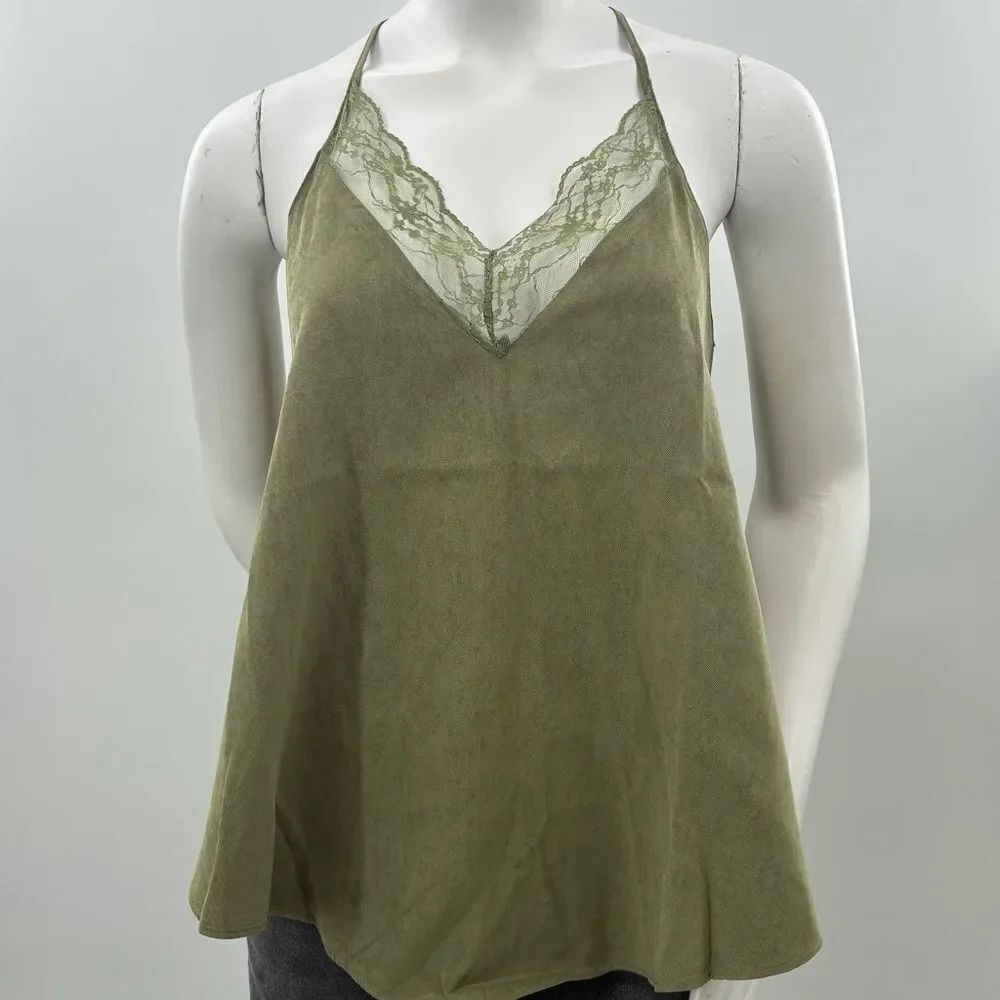 3For$20 EE Some Olive Green Lace-Trim Halter Tank Top size: M